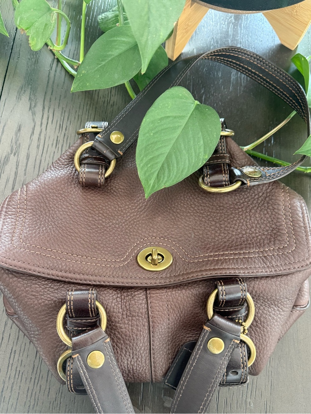 Coach Chocolate Brown Pebbled Leather Shoulder Bag